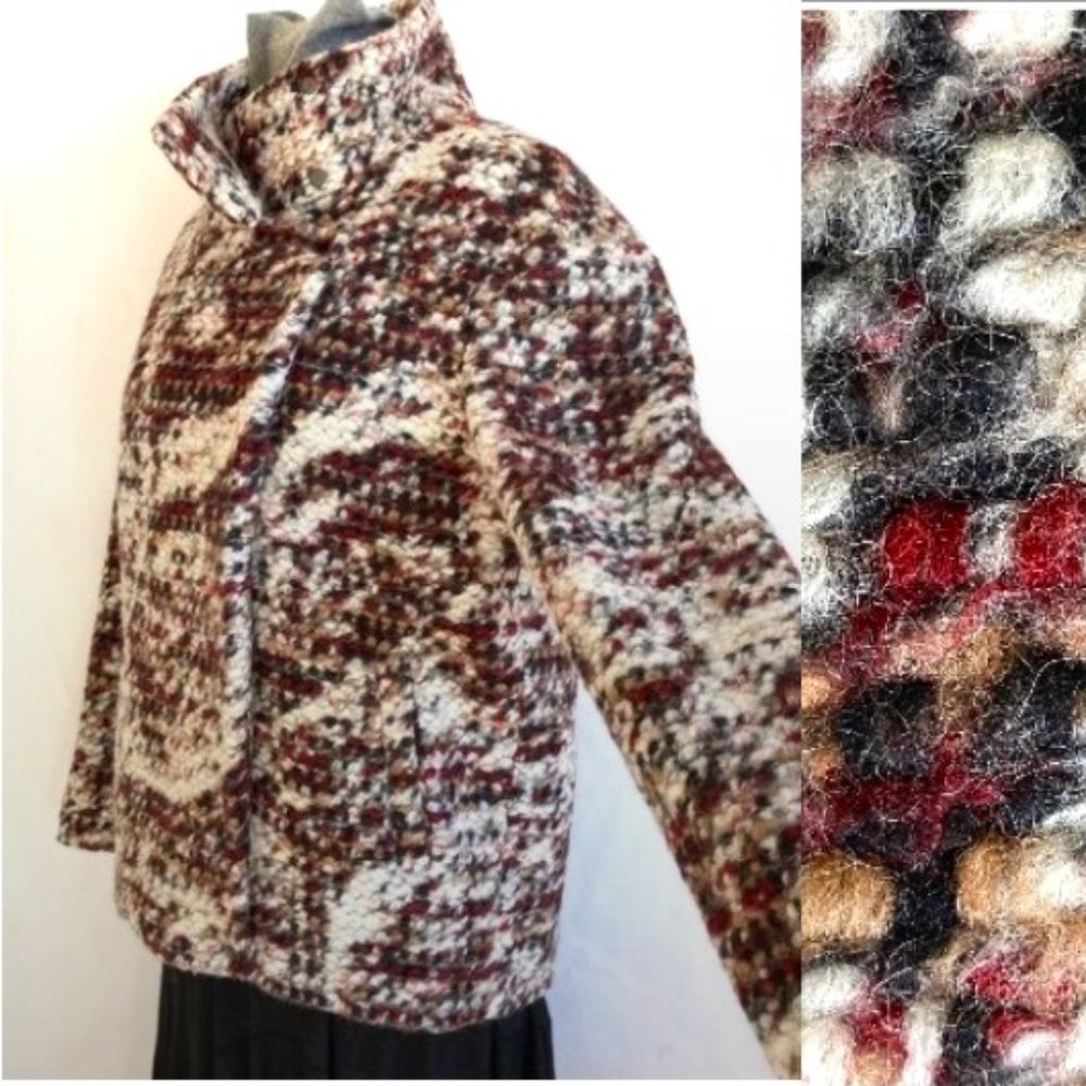 See U Soon Anthropology Wool Boucle Jacket Sz S Asymmetrical Zipper High Collar
